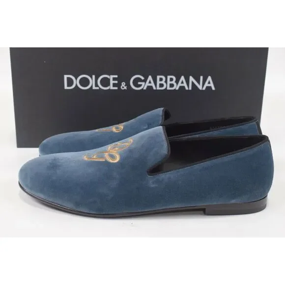 Dolce&Gabbana NWB Loafers / Slippers Size 43 10 US Blue Velvet W/ Gold DG Logo
